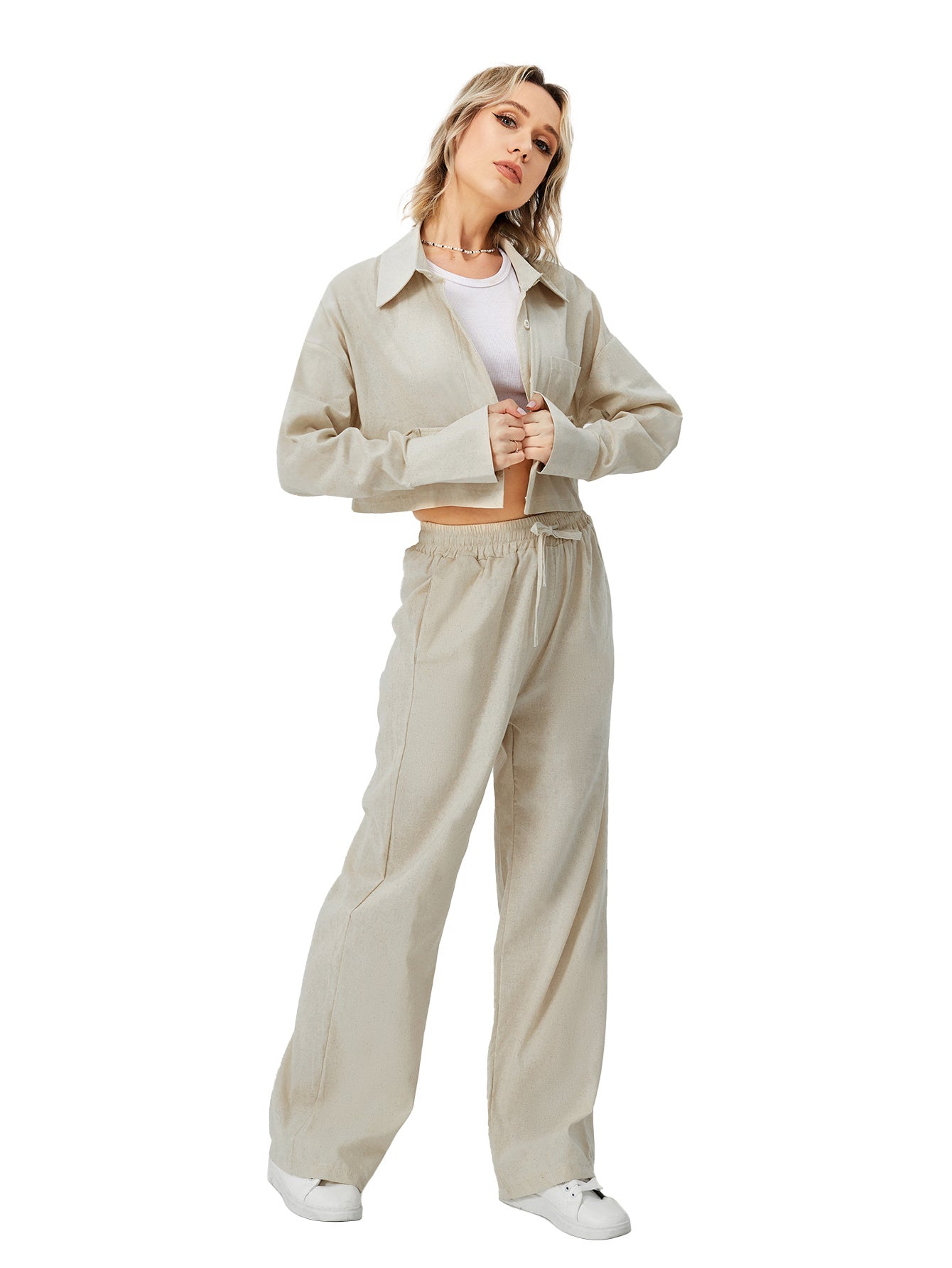 Women Two Piece Outfits For Women Long Sleeve Button Down Wide Leg Loungewear Pajama Set - Sport Girls USA
