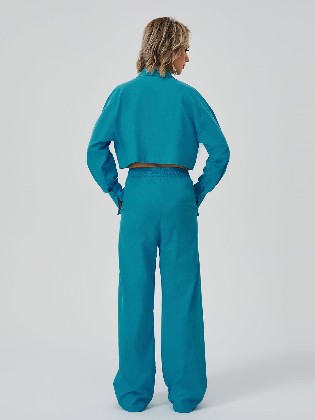 Women Two Piece Outfits For Women Long Sleeve Button Down Wide Leg Loungewear Pajama Set - Sport Girls USA