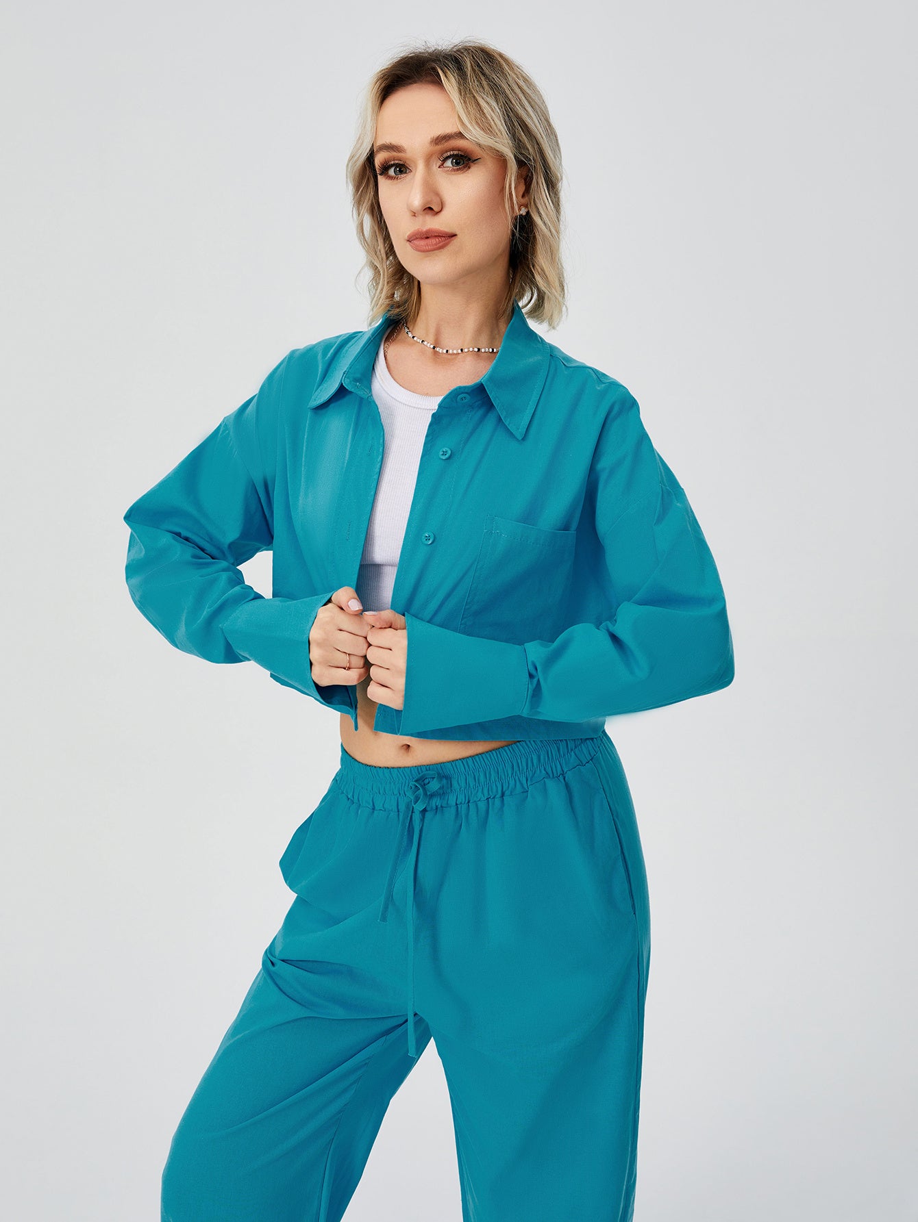 Women Two Piece Outfits For Women Long Sleeve Button Down Wide Leg Loungewear Pajama Set - Sport Girls USA