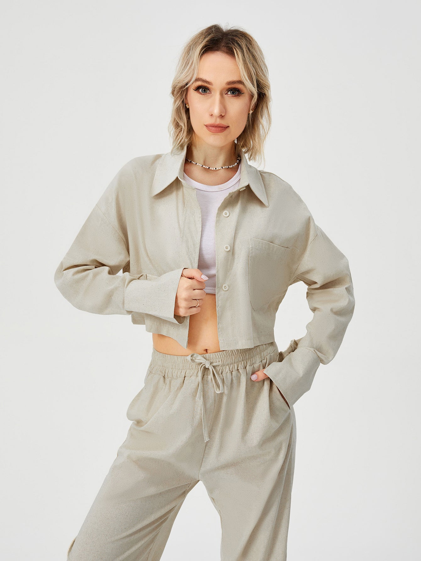 Women Two Piece Outfits For Women Long Sleeve Button Down Wide Leg Loungewear Pajama Set - Sport Girls USA