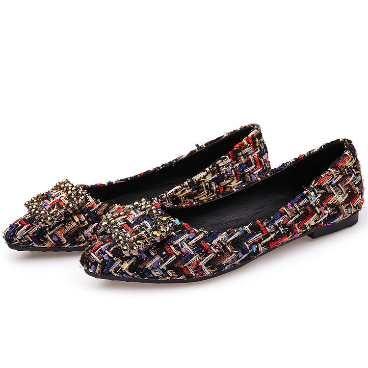 Square Buckle Rhinestone Single Shoes Women Pointed Flat Shoes Women Shoes - Sport Girls USA