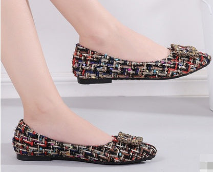 Square Buckle Rhinestone Single Shoes Women Pointed Flat Shoes Women Shoes - Sport Girls USA