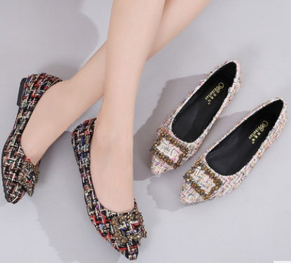 Square Buckle Rhinestone Single Shoes Women Pointed Flat Shoes Women Shoes - Sport Girls USA