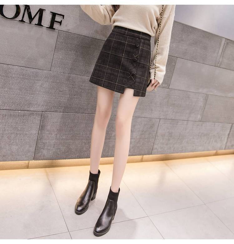 Plaid Skirt Women Irregular Woolen  Short Skirt - Sport Girls USA