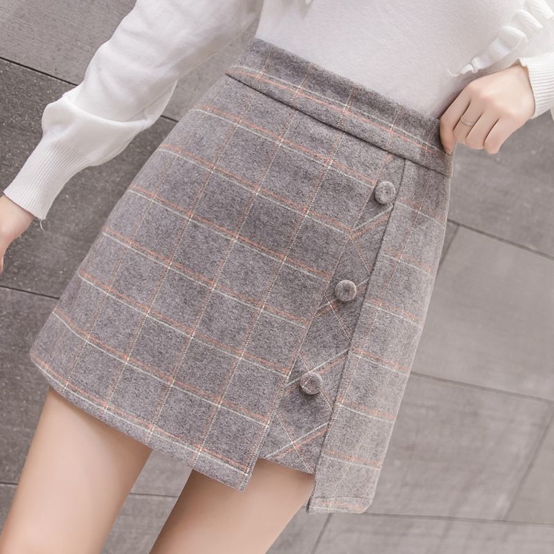 Plaid Skirt Women Irregular Woolen  Short Skirt - Sport Girls USA