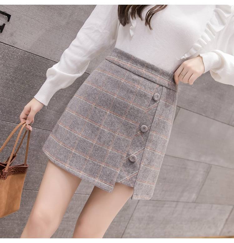 Plaid Skirt Women Irregular Woolen  Short Skirt - Sport Girls USA