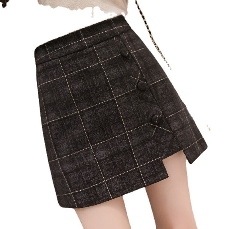 Plaid Skirt Women Irregular Woolen  Short Skirt - Sport Girls USA