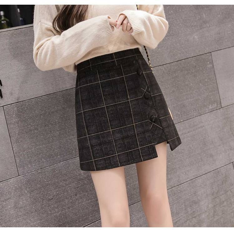 Plaid Skirt Women Irregular Woolen  Short Skirt - Sport Girls USA