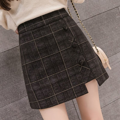 Plaid Skirt Women Irregular Woolen  Short Skirt - Sport Girls USA