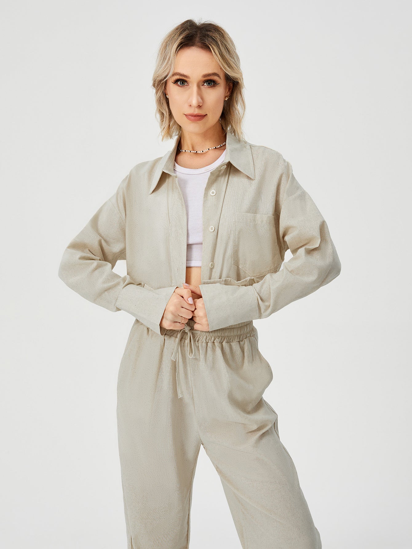 Women Two Piece Outfits For Women Long Sleeve Button Down Wide Leg Loungewear Pajama Set - Sport Girls USA