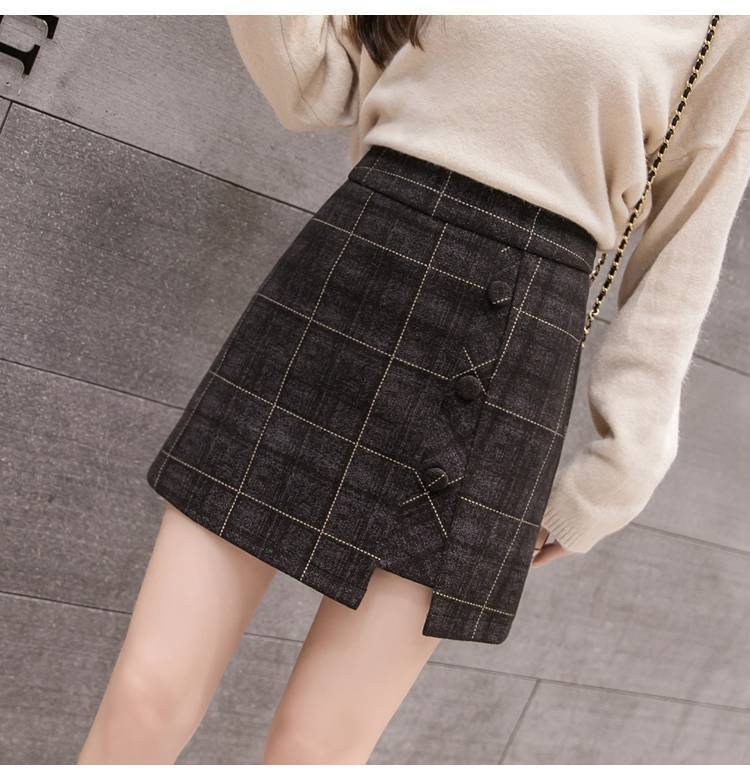 Plaid Skirt Women Irregular Woolen  Short Skirt - Sport Girls USA